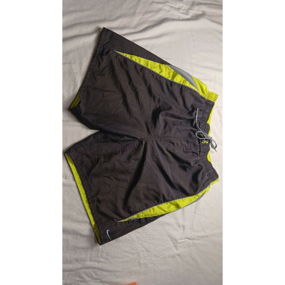 Nike Mens Swim Trunks Large Grey Neon Yellow Colorblock Board Shorts Mesh Lined